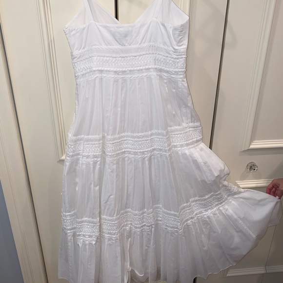 Lauren by Ralph Lauren V-Neck White Cotton Pleated Ruffle Accents Maxi Dress - Picture 5 of 8